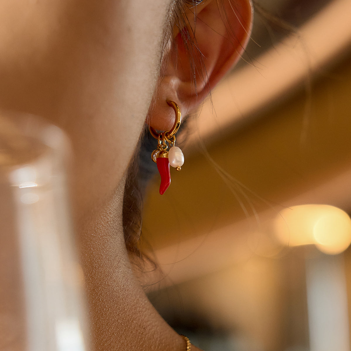 Cornicello Pearl Hoops