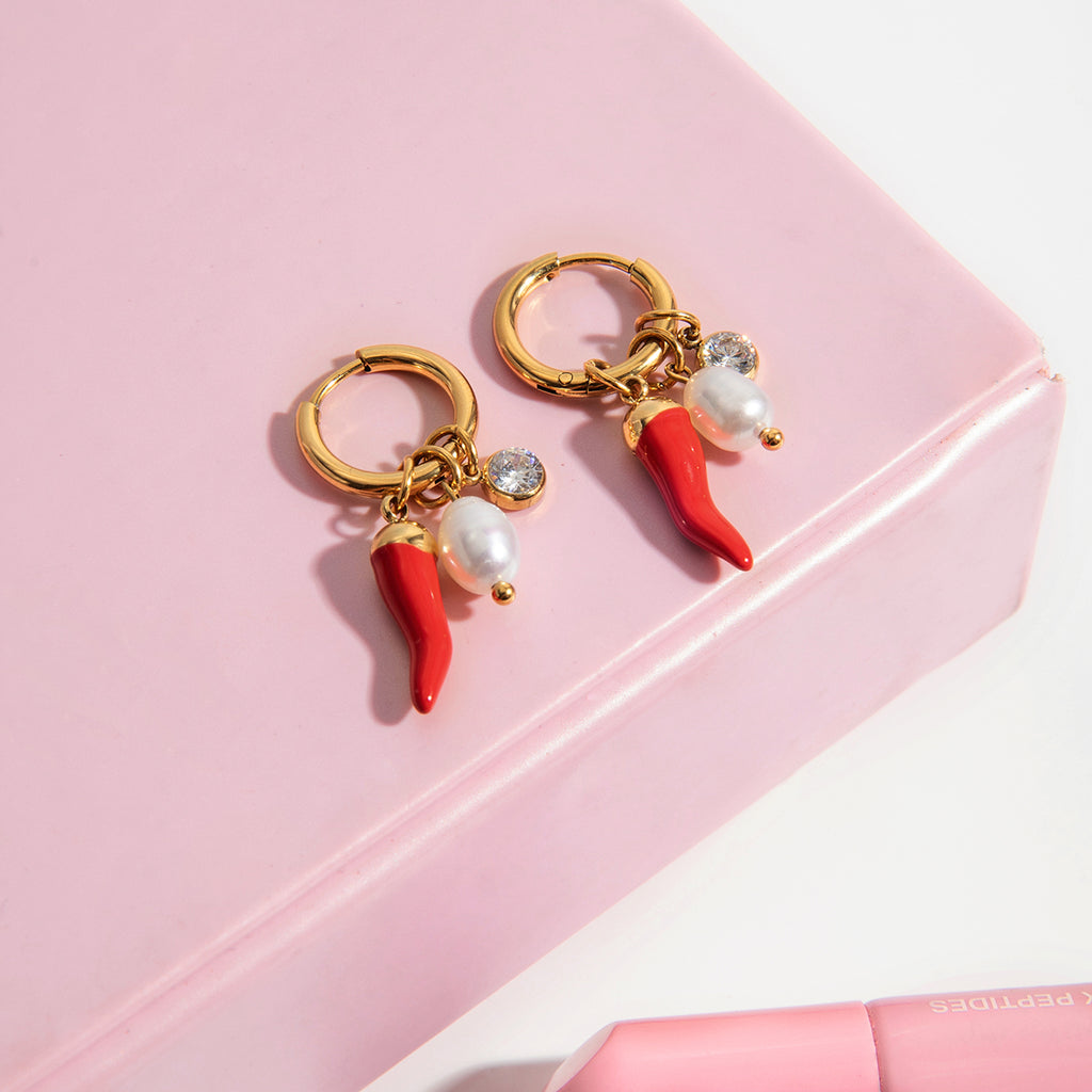 Cornicello Pearl Hoops
