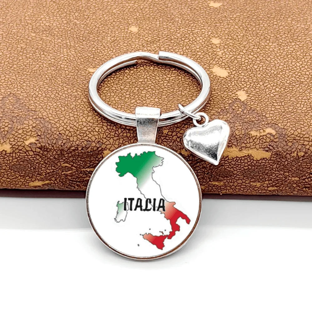 Italia Map Heart Key Ring